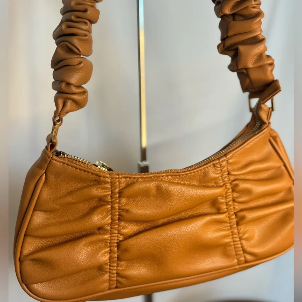 Ruched Tan Shoulder Bag - Picture 3 of 5